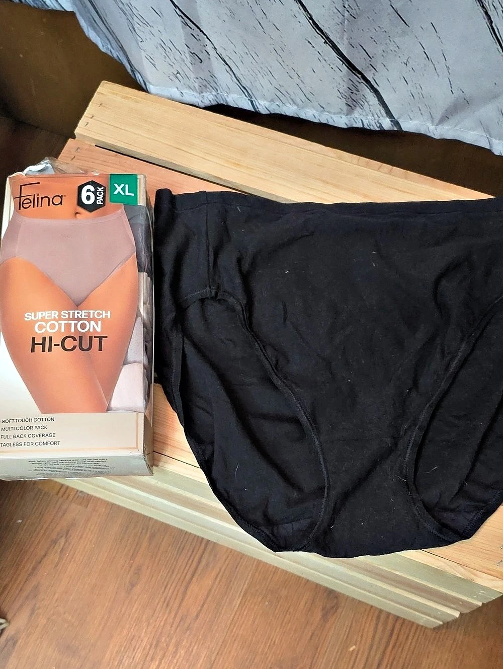 Felina Super Stretch Cotton Hi-Cut Panties in Black Size XL NWT 6 Pack